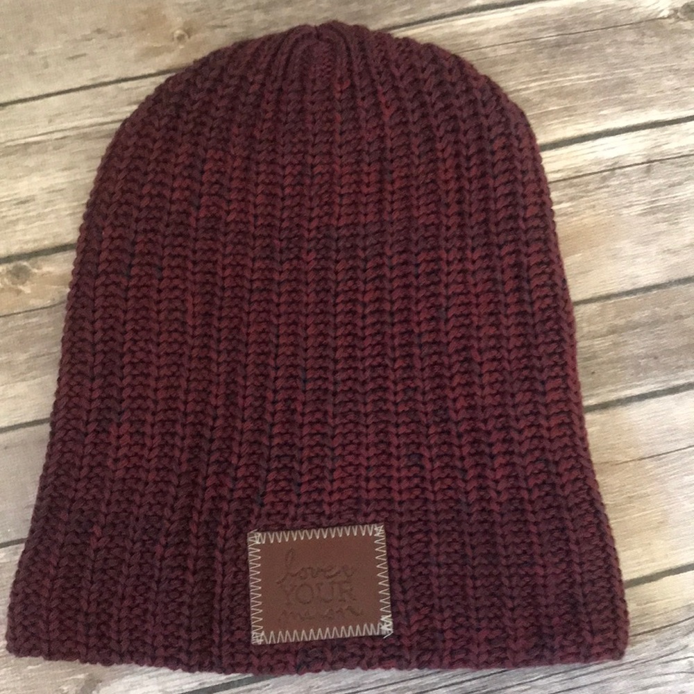 BURGUNDY AND NAVY SPECKLED BEANIE